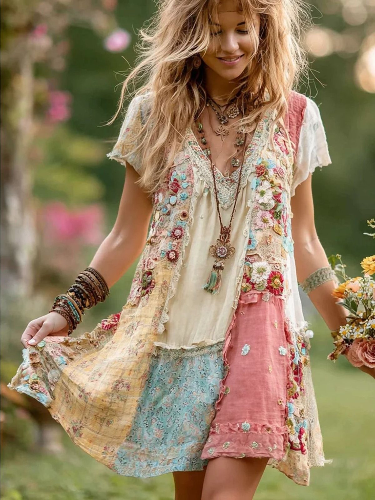 Women's All-Over Print V-Neck Mini Dress