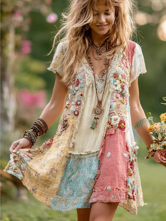 Women's All-Over Print V-Neck Mini Dress
